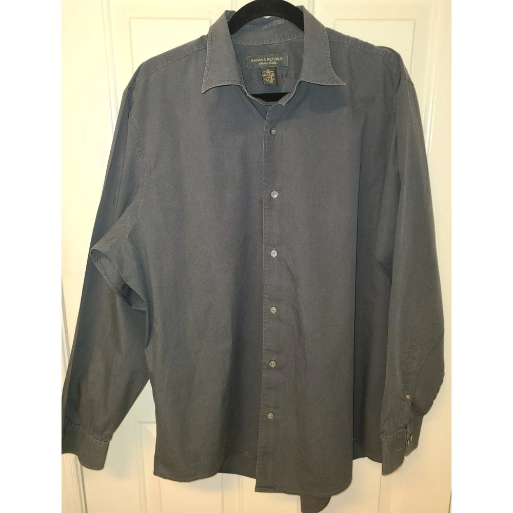 Banana Republic Mens Long Sleeve Collared Shirt Charcoal Gray XL Preppy Classic‎